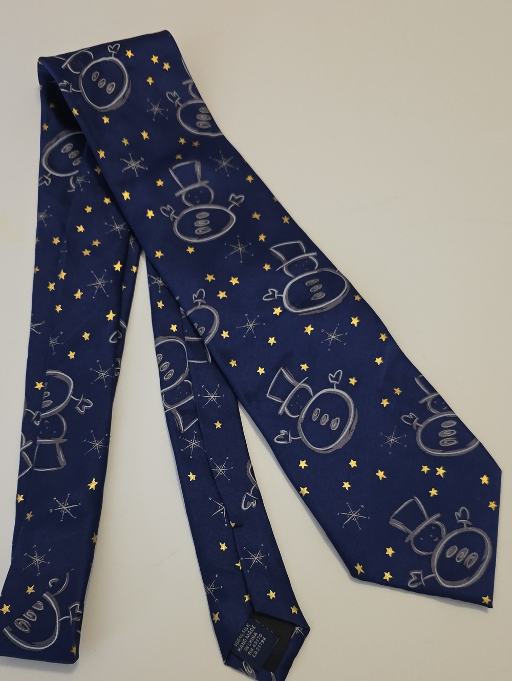 John Ashford Navy Novelty Snowman and Gold Star Tie